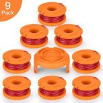 SUERW Line String Trimmer Replacement Spool, [9-Pack] 10ft 0.065″ Replacement Autofeed Spool for Worx String Trimmer [8 Replacement Line Spool, 1 Trimmer Cap]