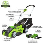 Greenworks 40V 16″ Cordless Electric Lawn Mower + 40V Sweeper (150 MPH), 4.0Ah Battery and Charger Included