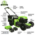 Greenworks 48V (2x24V) 20″ Cordless Battery Mower, 10″ String Trimmer, & 320 CFM Blower Combo Kit w/ (2) 4.0Ah Batteries, (1) 2.0Ah Battery & Chargers