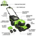 Greenworks 48V (2x24V) 21″ Cordless Battery Self-Propelled Lawn Mower w/Two (2) 5.0Ah USB Batteries & Charger 24V 12″ Cordless Battery String Trimmer/Edger (Tool Only) Kit