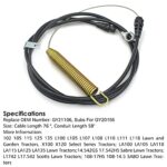 GEARLINTON GY21106 GY20156 Clutch Control Cable for John Deere 42″ Deck L100 L110 L118 L111 LA105 LA120 LA125 & X300 Series Riding Lawn Mower Tractor