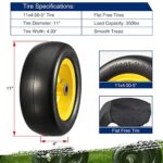 MaxAuto 11×4.00-5″ Flat Free Zero Turn Mowers Tire on Wheel, 3/4″ or 1/2″ Bushings, 3.4″-4”-4.5”-5″ Centered Hub, Universal Fit Smooth Tread Tire for Zero Turn Lawn Mowers, Set of 2