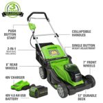 Greenworks 40V 14″ Cordless Lawn Mower / Blower Combo Kit, 4.0Ah USB Battery and Charger Included