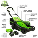 Greenworks 2 x 24V (48V) 17-Inch Cordless Lawn Mower, (2) 4.0Ah USB Batteries (USB Hub) and Dual Port Rapid Charger, MO48BB2210