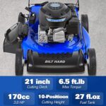 BILT HARD Gas Lawn Mower 21 inch, 3 in 1 170cc 4-Stroke Cordless Lawnmower, 10 Adjustable Cutting Heights Push Mowers, with 1.84 Bushels Rear Bag