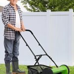 15-Inch 5-Blade Manual Lawn Mower, Push Reel Lawn Mower with Detachable Grass Catcher, Adjustable Cutting Height Push Mower Manual Walk-Behind Lawn Mowers Rotary Mower, 2 Wheels, Easy to Use