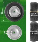 (2-Pack) 16×6.50-8 Tire and Wheel Flat Free – Solid Rubber Riding Lawn Mower Tires and Wheels – With 3″ Offset Hub and 3/4″ Bushings – 16×6.5-8 Tractor Turf Tire Turf-Friendly 3mm Treads