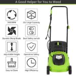 NFPSHOP Electric Lawn Mower Grass Cutter Machine 12-Amp 13-Inch Electric Dethatcher with 25L Collection Box, 3-Position Height Adjustment, Airboost Technology Increases Garden Yard Lawn Health,Green