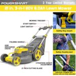 PowerSmart Electric Lawn Mower, 80V 6.0Ah Battery, 21 Inch Cordless Push Lawn Mower with Grass Bag, 5 Adjustable Heighe(1.18-3.0”)