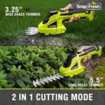 SnapFresh Cordless Grass Shear Bush Trimmer, 2 in 1 Handheld Hedge Trimmer, 7.2V Electric Grass Trimmers, Lightweight Shrubbery Trimmers Battery & Charger Included, Shrub Trimmer for Garden(Green)