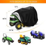 Lawn Mower Cover, Riding Lawn Mower Cover Lawn Tractor Cover Waterproof Heavy Duty, Zero Turn Mower Cover Fits Decks up to 54 Inch with Drawstring Windproof Buckle & Storage Bag-72 x 54 x 46 inch