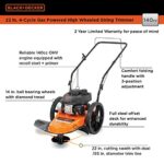 BLACK+DECKER 25A-26S5736 4-Cycle Gas Powered 22-Inch Walk-Behind High-Wheeled String Trimmer with 140cc OHV Engine, Black and Orange