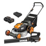 WORX WG960 20-inch 40V(5.0Ah) WG751 Cordless Lawn Mower and WG547.9 Power Share Cordless Turbine Blower Battery and Charger Included