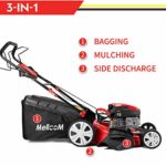 MELLCOM 21 Inch Gas Lawn Mower 4-Cycle Trimming Mower 4-in-1 Rear Wheel 173cc OHV Drive Trimmer with 16 Gal Grass Box,8 Adjustable Mower Heights, Adjustable & Foldable Handlebars