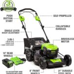 Greenworks 40V 21″ Cordless Self-Propelled Lawn Mower,(500 CFM/120 MPH) Axial Leaf Blower,13″ String Trimmer,Cordless Hedge Trimmer,12″ Chainsaw Combo Kit w/ (1) 5Ah (1)2AH Battery, (2) 2A Chargers