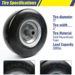 LotFancy 11×4.00-5” Lawn Mower Tire on Wheel, Flat Free, 3/4″ Bushings, 5″ Centered Hub with Grease Fitting, Smooth Tread Tire for Zero Turn Mowers, No Roller Bearings