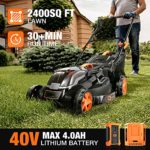 Cordless Lawn Mower, 40V Max 4.0Ah Battery, 16-Inch Brushless Lawn Mower, 50L Grass Box & Mulcher, 6 Mowing Heights, 3 Operation Heights, Low Noise- KDLM4040A