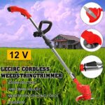 Electric Lawn Mower, 12V 2000mAh Multifunctional Small Household Handheld Cordless Motorized Telescopic Pole Non-Slip Handle Weed Mower 5 Blades