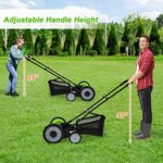 CARSTY Push Cordless Lawn Mower,16-Inch Manual Reel Lawn Mower w/Detachable Grass Catcher,5-Blade Walk-Behind Lawn Mowers,Green
