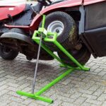 Riding Lawn Mower Lift Jack, Weight Capacity 800 Lbs, Telescopic Lift Jack for Garden Tractor and Lawn Mower Jack Maintenance 45°Tilt Adjustable with Hand Crank + Electric Handle (Green)