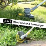 Electric Weed Wacker, (2 x 21V 4.0A Weed Eater Battery Powered), 3-in-1 Cordless Grass Trimmer/Edger Lawn Tool/Brush Cutter, with 4 Types Blades, for Garden and Yard(U Type Handle)