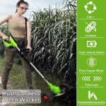 Cordless Weed Wacker Battery Powered Weed Eater, Lightweight 21V Electric Grass Trimmer Brush Cutter Mower Edger Lawn Tool with 27Pcs Blades and Shoulder Strap, Push No String Trimmer for Garden Yard