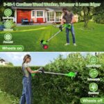 Electric Weed Wacker Cordless String Trimmer Battery Powered, 3-in-1 Grass Trimmer/Edger/Brush Cutter with 5 Types Blades & 2 Pcs 21V/2000mAh Li-Ion Batteries, Lightweight Lawn Mower for Yard Garden