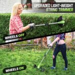 Electric Weed Wacker: Cordless Weed Eater with 2 * 2.0Ah Li-Ion Battery Powered & 4 Cutting Blade Types, Wheel Trimmer Lightweight Ajustable Pole &Back-Friendly Compact Power Tool for Lawn Yard Work