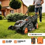 Cordless Lawn Mower, 40V Max 4.0Ah Battery, 16-Inch Brushless Lawn Mower, 50L Grass Box & Mulcher, 6 Mowing Heights, 3 Operation Heights, Low Noise- KDLM4040A