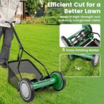 Goplus Manual Lawn Mower, 14 Inch 5-Blade Walk-Behind Cordless Grass Cutter with 6.6 Gallon Removable Grass Collect Bag, Adjustable Cutting Heights, Push Reel Lawn Mower for Yard, Garden