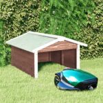 INLIFE Robotic Lawn Mower Garage 28.3″x34.3″x19.7″ Mocca and White Firwood