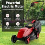 Toolsempire Electric Lawn Mower, 13″ Corded Lawnmower with 10 Amp Copper Motor, 6.6-Gallon Grass Collection Box & 3-Position Heights, Push Lawn Mower Electric De-Thatcher for Garden & Farmyard (Red)