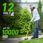 Cordless Lawn Trimmer Weed Wacker – GardenJoy 12V Grass Trimmer Lawn Edger with 2.0Ah Li-Ion Battery Powered and 3 Types Cutting Blade, Electric Weed Trimmer Tool for Lawn Care and Garden Yard Work