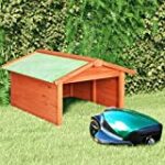 SCARSON Robotic Lawn Mower Garage 28.3″x34.3″x19.7″ Solid Firwood Brown (8.35KG/18.37LB)