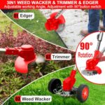 Cordless Weed Wacker, Electric Grass Trimmer 21V 4.0Ah Battery Powered Weed Trimmer, 3 in 1 Stringless Lightweight Brush Cutter/Edger/Mower with 3 Types Blade & Wheels for Garden and Yard Lawn