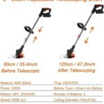 Cordless String Trimmer Weed Wacker Battery Powered 3 in 1Electric Weed Wacker with 2 Battery, Charger, 10 Plastic Blades, 4 Stainless Steel Blades, 2 Round Metal Saw Blades, and Wheels, 3.9lb