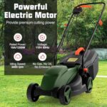 Toolsempire Electric Lawn Mower, 13″ Corded Lawnmower with 10 Amp Copper Motor, 6.6-Gallon Grass Collection Box & 3-Position Heights, Push Lawn Mower Electric De-thatcher for Garden & Farmyard (Green)